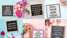 mother's day greeting cards with flowers and gift boxes on them, including one for mom