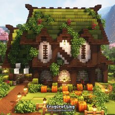 Minecraft Cottagecore Farm Ideas, Minecraft Melon House, Minecraft Mountain Farm, Minecraft Gradient Builds, Minecraft Fairycore House, Minecraft Fairycore Builds, Melon Farm Minecraft, Mc Cottagecore, Minecraft House Cottagecore