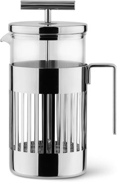 a stainless steel french press coffee maker with glass inserts on the front and sides