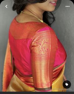 Pink Border Blouse Design, Zari Blouse Back Neck Designs, Border Hands Blouse Designs, Pink Silk Blouse Designs, Blouse With Border Designs, Long Border Blouse Designs, Elegant Silk Saree Blouse, Patch Blouse Designs Patterns, Big Border Saree Blouse Design