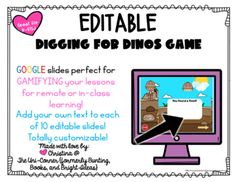 an editable digging for dinos game with the words diggin on it