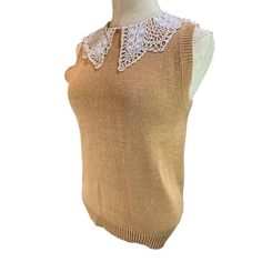 Large Soft Appeal Vintage Brown Crochet Collar Women's Sleeveless Tan Sweater  good condition, see photos  Measurements taken with garment laid flat  Chest. 17"  Shoulder to hem (length). 25" Brown Crochet, Tan Sweater, Crochet Collar, Flat Chest, Vintage Brown, Moscow, Sweater Outfits, Bathing Beauties, Adult Outfits