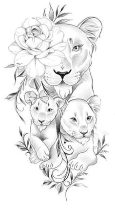 a lion and two cubs tattoo design