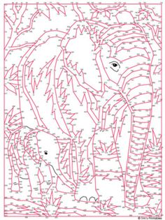 an elephant and its baby are depicted in this pattern for the coloring book, which is available