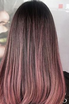 Rose Gold Hair Brunette Straight, Rose Gold Highlights Brunette Straight, Straight Rose Gold Hair, Rose Gold Balayage Straight Hair, Rose Gold Highlights On Dark Hair, Dusty Pink Highlights Brunette, Rose Gold Hair Streaks, Brown Hair With Blonde And Pink Balayage, Pink Hair Color Ideas For Brunettes Straight Hair