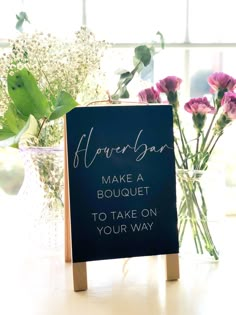 there is a sign that says hoversbar make a bouquet to take on your way