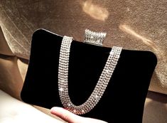 Beautiful Classic Designer Handbags Classic Designer Handbags, Velvet Clutch, Handmade Brand, Crystal Chain, Evening Clutch Bag, Evening Clutch, Sparkling Crystal, Shoulder Purse