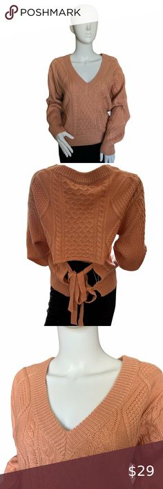 Vici Peach V Neck Sweater with Double Tie accent on the Back Size S V Neck Sweater, Vneck Sweater, Neck Sweater, The Back, The Social, Fashion Home Decor, Fashion Home, V Neck