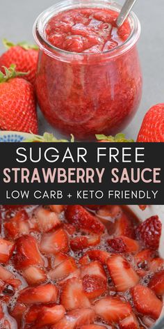 This easy Sugar Free Strawberry Sauce is perfect over low carb cheesecake, pancakes, and more! Homemade Strawberry Sauce, Sugar Free Cheesecake, Low Carb Low Fat Recipes, Low Carb Ice Cream, Low Carb Cheesecake, Low Carb Low Sugar, Strawberry Sauce, Low Carb Diet Recipes