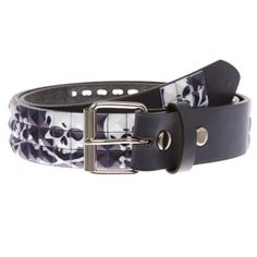 This stylish punk rock studded belt is designed with pirate skull and cross bones, for casual wearing or with jeans. This belt features Snap on, interchangeable roller buckle, Skull & Cross bone printed punk rock studs have rounded prongs on the backs to prevent snagging on pants like all studded belt owners know about. 1 1/2" (38 mm) in width. This belt is sized to the center hole, the third hole from the tip end. Order 1" or 2" larger than pants size or where you will wear this belt for perfec Girls Belts, Cowboy Belt, Western Buckles, Cross Bones, Vintage Leather Belts, Pirate Skull, Chain Belts, Studded Belt, Fashion Belts