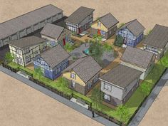 an artist's rendering of a neighborhood with lots of houses