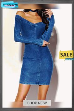 Sexy Off Shoulder Sheath Denim Dress Stretch Denim Party Dress, Casual Denim Blue Dress For Club, Fitted Blue Denim Dress For Club, Fitted Denim Dress For Summer Club Events, Fitted Denim Dress For Summer Club, Fitted Denim Summer Dress For Club, Fitted Denim Dress For Club In Summer, Fitted Denim Club Dress For Summer, Stretch Denim Blue Dress For Party