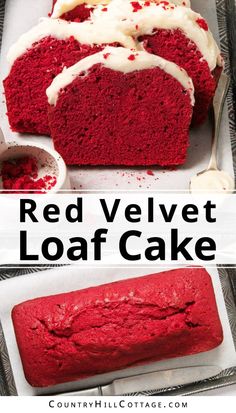 red velvet loaf cake with cream cheese frosting