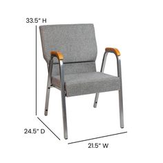 an image of a chair with measurements for the seat and armrests on it