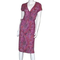 New With Tag. Faux Wrap Style. Paisley Print. Side Tie On Waist. Deep Neckline. Anti- Wrinkle. Size 12. Color: Pink And Orange. Length From Shoulders To Hem: 44”. Pit To Pit: 30”. Waist : 34”-36”. Stretchy. Fitted Short Sleeve Paisley Print Dress, Casual Fitted Midi Dress With Paisley Print, Fitted Knee-length Paisley Print Midi Dress, Dress 12, Pink Paisley, Deep Neckline, Ann Taylor Dresses, Faux Wrap Dress, Anti Wrinkle