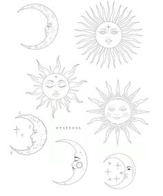 the sun, moon and stars are drawn in pencil