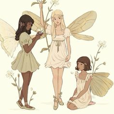 two girls dressed in fairy costumes are standing next to each other and one girl is holding a flower