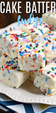 white cake batter fudge on a plate with sprinkles