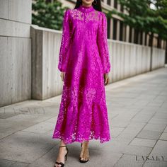 Lasaky - Exquisite Embroidery, Hollow Design, Waist-Enhancing, Fashionable Maxi Dress with Mandarin Collar Stylish Maxi Dress, Basic Skirt, Hollow Design, Style Maxi Dress, Types Of Skirts, Olivia Mark, Mandarin Collar, Purple Dress, Types Of Collars