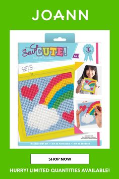 an advertisement for joann's cross stitch kits with pictures of rainbows and clouds