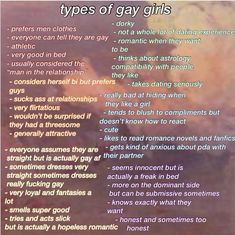 some type of text that has been altered to say different types of gay girls in english