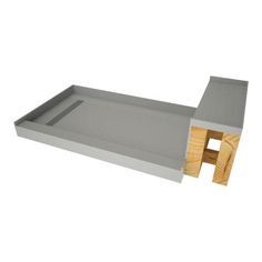 an image of a bathtub with wooden legs on the bottom and side panels in grey