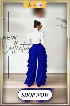 Chic Vintage Ruffles High Waist Wide Leg Pants Style Wide Leg Pants, Flat Pant, High Waist Wide Leg Pants, Ruffle Pants, Chic Vintage, Color Pick, Fashion Flats, Vintage Chic, 1 Million