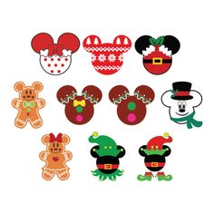 mickey and minnie mouse christmas cut outs are shown in different colors, shapes and sizes