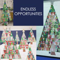 several christmas trees made out of paper with the words endless opportunity