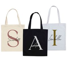 This personalised tote cotton bag is a lovely and simple gift for everyone. Purchase one as a gift for a friend, family member, coworker, wedding party, yourself, or a teacher. In any of our 16 on-trend colours, this personalised bag may be customised with a name and initial or a birthday milestone and name. On the natural tote bag, the name is printed in black cat vinyl, and on the black tote bag, the name is printed in white cloud vinyl. *Available in either Natural or Black   * 100% Cotton *D Wedding Bags, Wedding Bag, Simple Gifts, Bridal Party Gifts, Milestone Birthdays, Personalize Bag, Bags Purses, Black Tote Bag, Cotton Bag