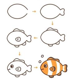 an orange and white fish is shown with different shapes, sizes and colors on it