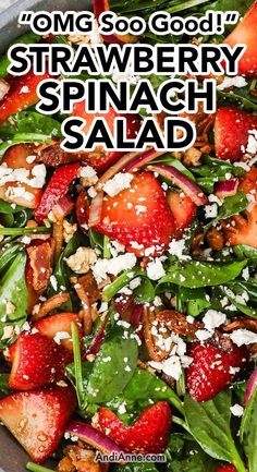 a salad with spinach, strawberries and nuts in it is featured on the cover of an article