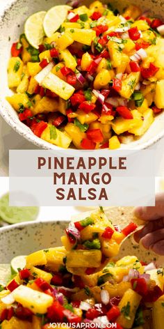 pineapple mango salsa in a white bowl