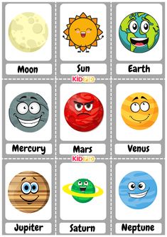 the planets and their names are shown in this printable flash card for kids to learn