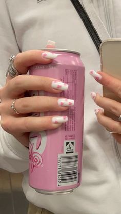 Simple Valentines Nails Acrylic, Pink And White Valentines Day Nails, White And Pink Heart Nails, White And Pink Valentine Nails, White Pink Nails Design, Nails Pink With Heart, Pink And White Valentines Nails, White Nails With Pink Designs, Valentines Nails White