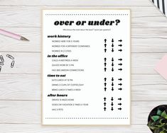 a printable over or under worksheet on a desk