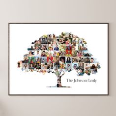 a family tree made up of photos with the names of their children and parents in it