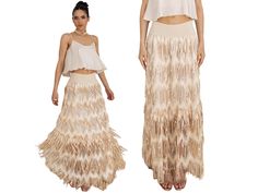 Tango after wedding dress, Golden beige bridal boho outfit, Beige sparkling fringe skirt, Shiny wedding deux pieces,  Ethnic wedding co ords Golden Beige Bridal Boho Outfit Make a statement with this Captivating bridal outfit! This ensemble combines our satin loose crop top paired with a glamorous golden beige maxi skirt adorned with sparkling fringe details. The satin top is thoughtfully lined with jersey fabric and the tulle skirt is lined with a satin beige underskirt for coverage. Perfect fo After Wedding Dress, Outfit Beige, Loose Crop Top, Ethnic Wedding, Boho Outfit, Bridal Outfit, Fringe Skirt, Boho Bridal, Co Ords