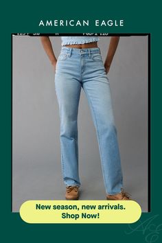 Stretch/Mid-weight structured denim with just enough stretch for everyday comfort/True jean-like fabric that holds its shape/Light wash True Jeans, Aerie Bras, Graphic Tops, Jean Top, Night Outfits, Denim Shop, High Jeans, Date Night Outfit, Swim Shorts