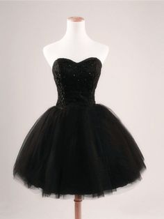 Black Prom Dress Short, Simple Homecoming Dresses, Black Ball Gown, Tulle Party Dress, Formal Dresses For Teens, Mini Homecoming Dresses, Cheap Homecoming Dresses, Tulle Homecoming Dress, Strapless Prom Dresses