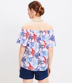 In an airy light fluid woven fabric, this short sleeve off the shoulder top is a beautiful breeze to wear. Elasticized off the shoulder neckline. Short sleeves.,Hit:Hit: Hits at hip,Imported:Imported,Fit:Fit: Classic — follows your contours with a little room,Length:20" long,Fabrication:55% Cotton, 45% Rayon,Garment Care:Machine Washable Loft Petite Fish Off The Shoulder Top Size 2XS Ballerina Women's by Loft Size Petite - 2XS Ballerina Women's Cotton, Blend, Off, The, Shoulder, Short, Sleeve, B Chic Short Sleeve Tops For Beach Season, Off-shoulder Beach Tops For Summer, Off-shoulder Tops For Beach In Summer, Off-shoulder Summer Beach Tops, Casual Off-shoulder Blouse For The Beach, One-shoulder Summer Beach Top, One Shoulder Summer Beach Top, Summer Boat Neck Blouse, Spring Off-shoulder Tops For Beach