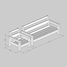 a bench and table are shown with measurements for the seat backrests on each side