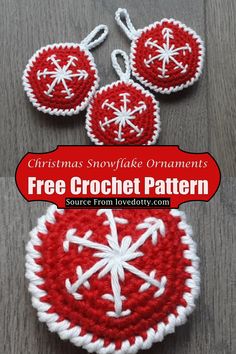 crochet snowflake christmas ornament with free pattern on the front