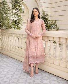 Pink Embroidered Pakistani Party Wear Salwar Kameez Dupatta Xenia Formals, Luxurious Outfits, Party Wear Salwar Kameez, Party Wear Salwar, Pakistani Party Wear, Raw Silk Fabric, Chiffon Sleeves, Organza Sleeves, Pakistan Fashion