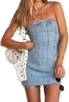 Amazon.com: Fronage Women's Summer Sexy Denim Strapless Dresses Jeans Corset Tube Backless Bodycon Top Mini Dress Western Cowgirl 2023 Light Blue, S : Clothing, Shoes & Jewelry Denim Summer Dresses, Cowgirl Streetwear, Cowgirl Skirt, Denim Dress Summer, Tube Midi Dress, Dress Western, Strapless Denim Dress, Mini Tube Dress, Strapless Bodycon Dress