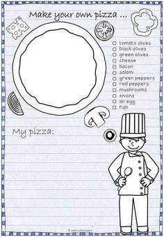 a recipe book with an image of a chef and the words make your own pizza