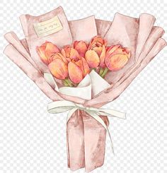 a bouquet of pink tulips with a note on it, transparent png and psd