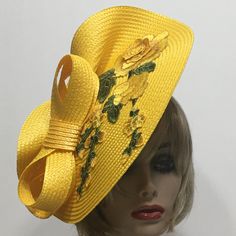 Yellow Fascinator, Races Headband, Kentucky Derby Hat, Races Fascinator, Rose Embroidered Fascinator, Preakness Races, Wedding Guest This lovely fascinator has a multi yellow embroidered accent piece applied to a Texas Yellow Fascinator with matching bow and a 1" satin covered headband.    I have designed and created each piece from my smoke-free studio.   All pieces are securely wrapped and boxed to prevent damage/breakage. This item is ready to ship.  Thank you very much for visiting my shop. Have a blooming day! Luxury Yellow Fascinator For Summer, Summer Ceremony Hats And Headpieces, Yellow Fitted Headpiece For Races, Elegant Embroidered Adjustable Hat, Adjustable Embroidered Party Hat, Fitted Fascinator With Handmade Flowers For Ceremony, Handmade Flowers Fitted Fascinator For Ceremony, Handmade Flower Fascinator For Ceremony, Fitted Mini Hats For Spring Ceremonies