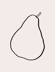 a black and white drawing of a pear on a light gray background, with the outline drawn to it