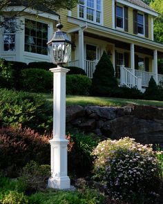 Mayne plastic lamp posts are made from high-quality polyethylene with built-in UV inhibitors for long lasting protection from the elements. Package includes 6-ft decorative post and steel ground mount conduit. Steel mounting pipe measures 3-in D x 89-in L and accommodates most residential post lamps. Steel pipe should be buried in concrete for secure installations. Product ships in 1 box. Note: light fixture and wiring materials not included. 15-year limited warranty. Made in the USA. Mayne White 74-in Post Light Pole | 5835-W Front Yard Decor, Driveway Lighting, Outdoor Lamp Posts, Railings Outdoor, Garden Tool Shed, Lamp Post Lights, Lantern Post, Light Pole, Residential Lighting